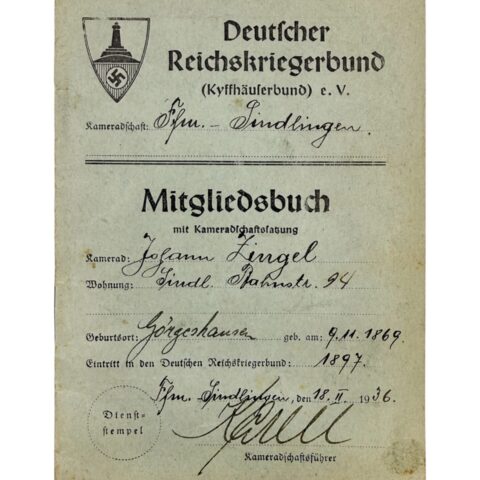 Reichskriegerbund Kyffhäuser Mitgliedsbuch