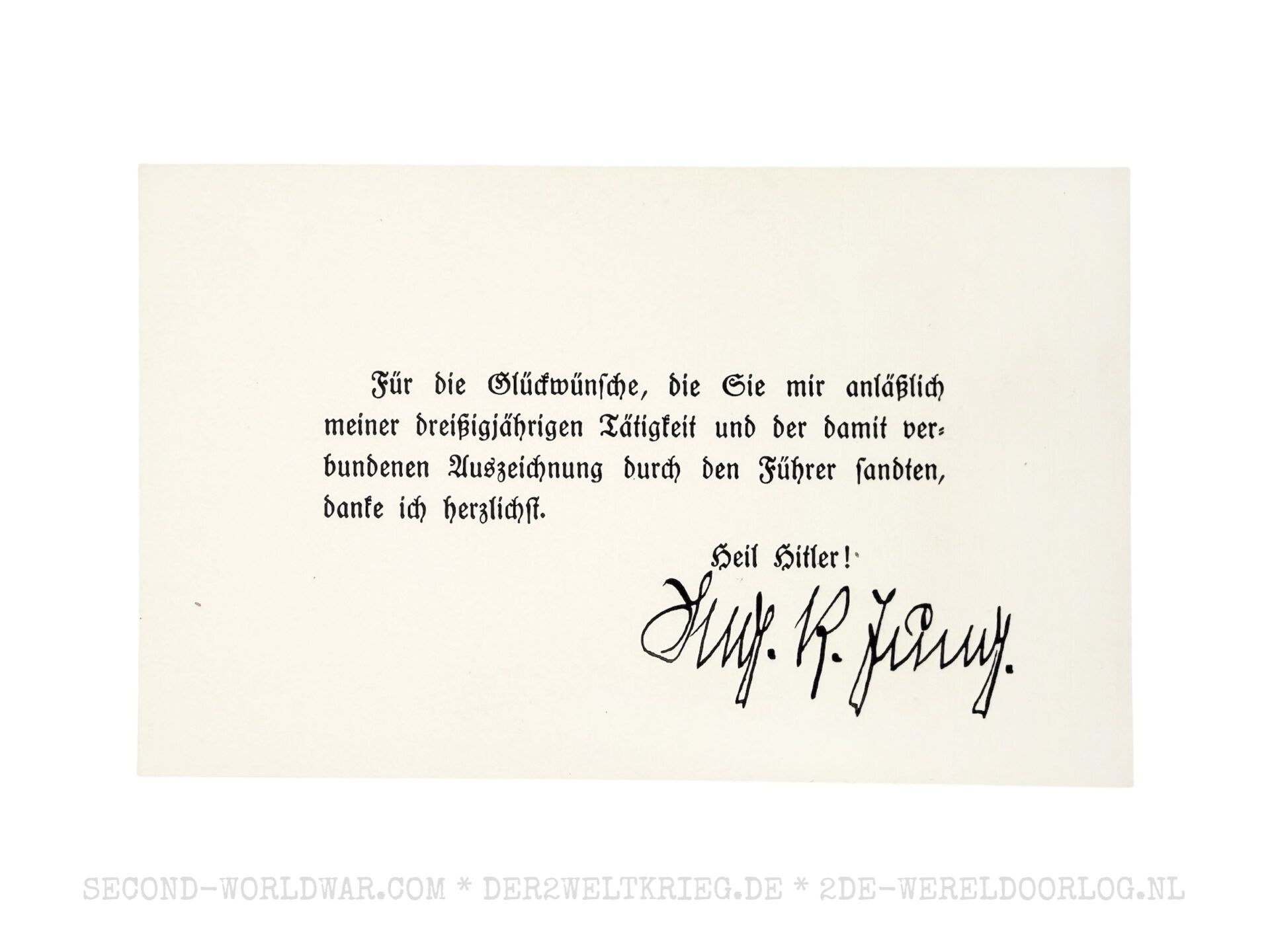 Danksagungskarte SS Gruppenführer Rudolf Jung