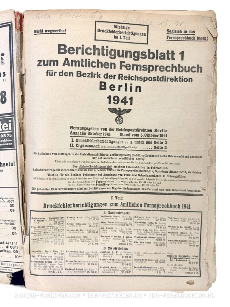 Amtliches Fernsprechbuch Berlin 1941 – Bild 2