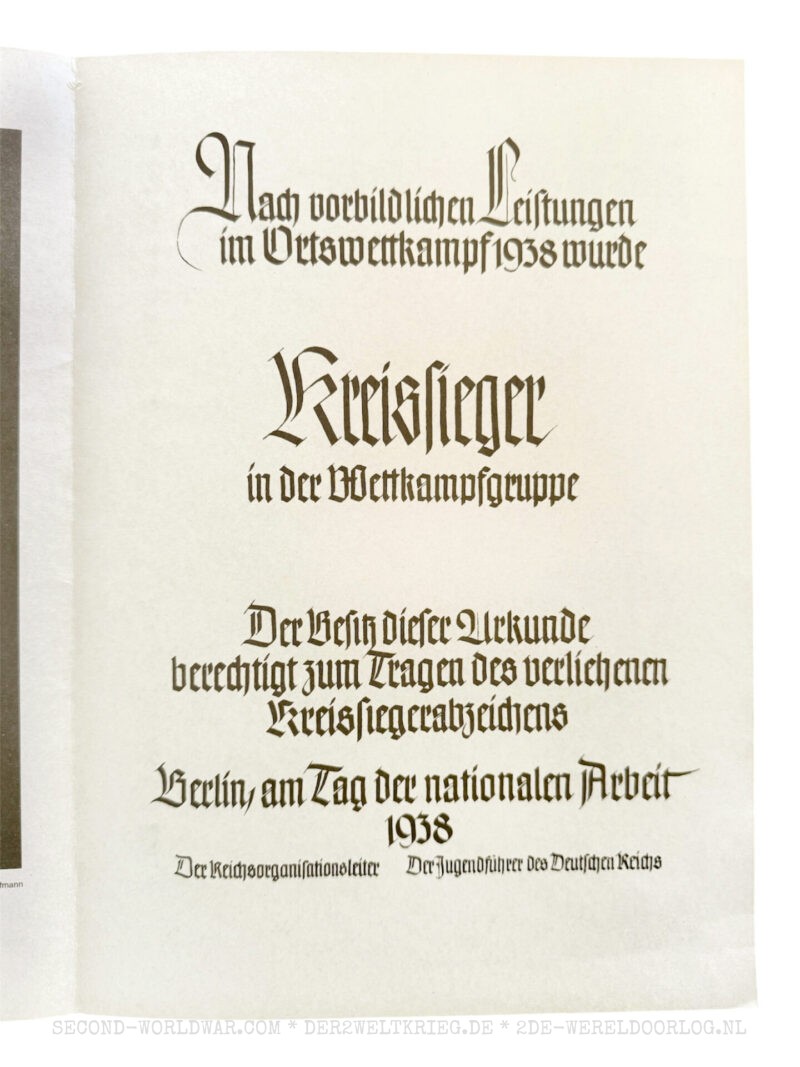Verleihungsurkunde Kreissieger in der Wettkampfgruppe 1938 blanko – Bild 3