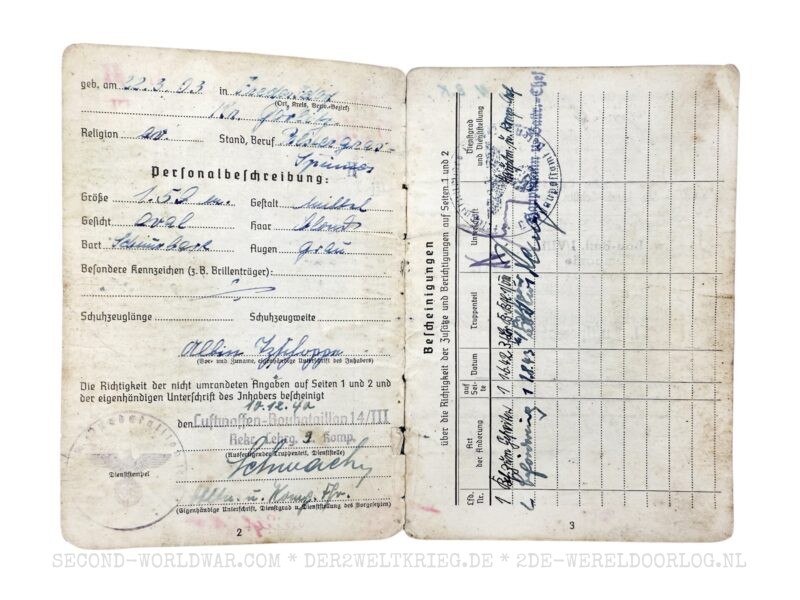 Luftwaffe Soldbuch Offizier FLAK und Nebelkompanie – Bild 3