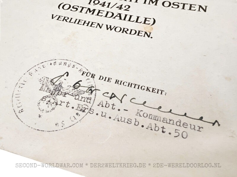 Urkunde Ostmedaille (Winterschlacht im Osten) 1943 – Bild 3