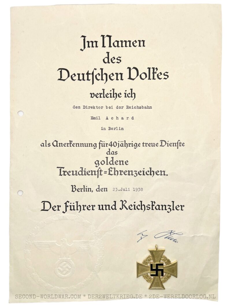 Treudienstehrenzeichen in Gold (40 Jahre) mit Urkunde